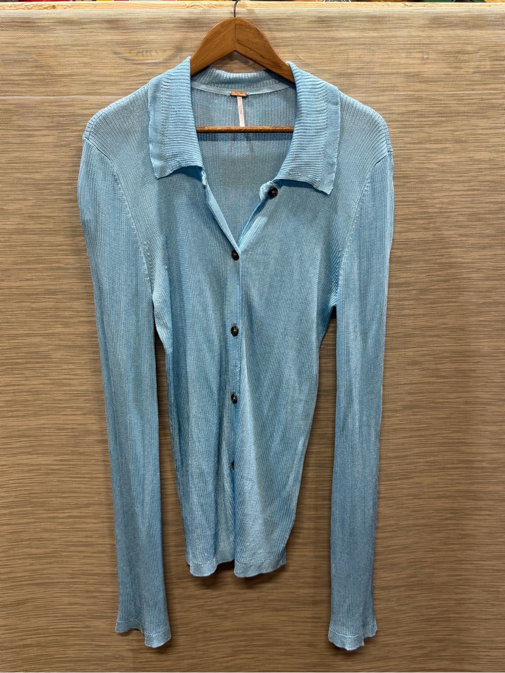 Free People Blue Ribbed Cardigan Swim Coverup Coastal Beach Women’s M